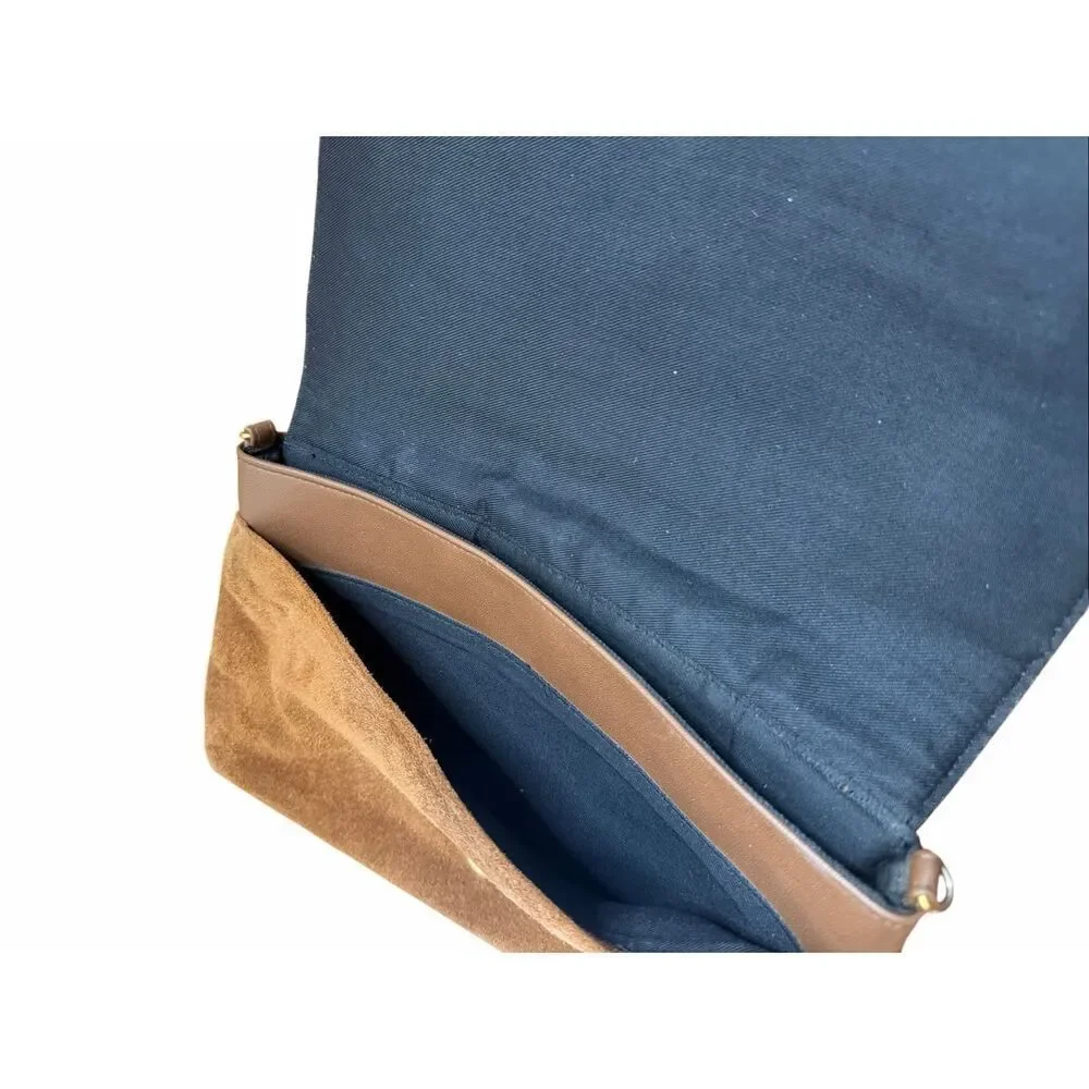 Suede Envelope Flap Chevron Stitched Clutch Purse Handbag Brown One Size
